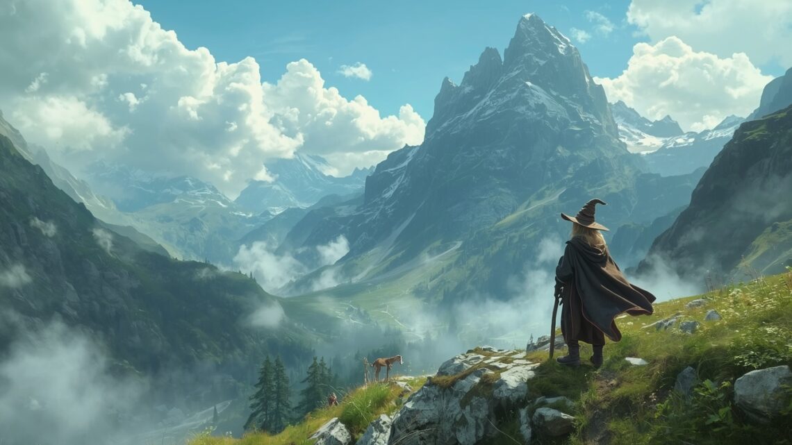 fantasy landschap met tovenaar