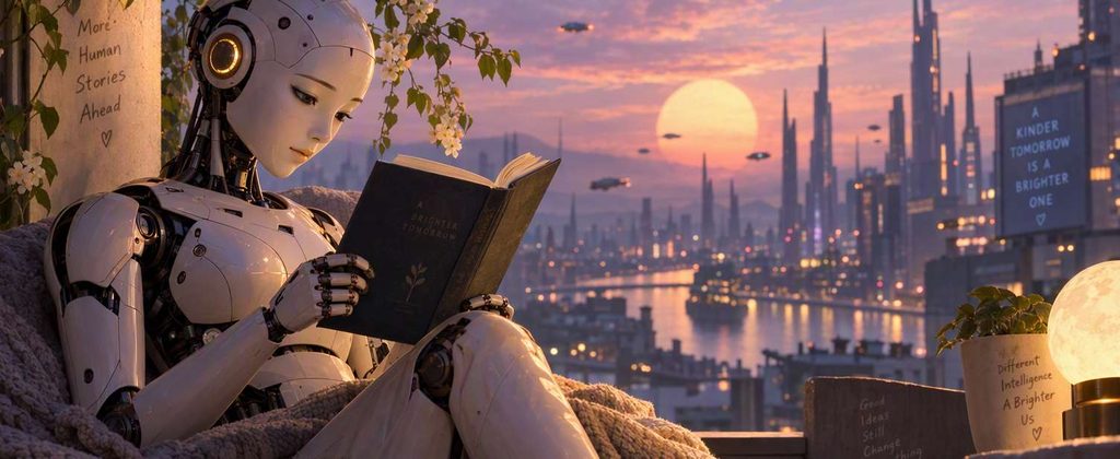 een robot leest een boek